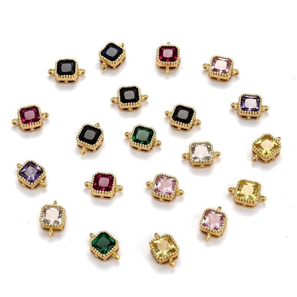 6664 10 pcs Mixed 18K Gold Plated Micro Pave Cubic Zirconia Square Link